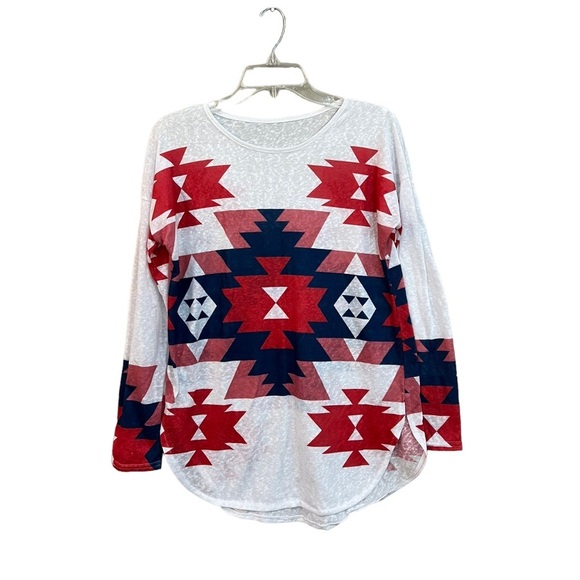 Tops - Women’s L Multicolor Aztec Southwestern Geometric Tunic Top Long Sleeve NWOT!!